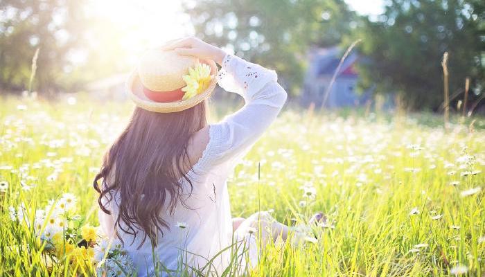 Lady in a flower meadow